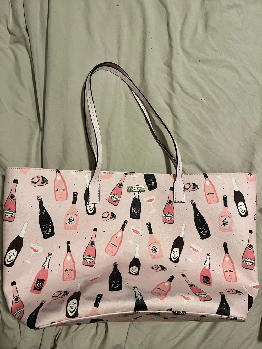 kate spade Pink and Black Champagne Bottle Print Tote